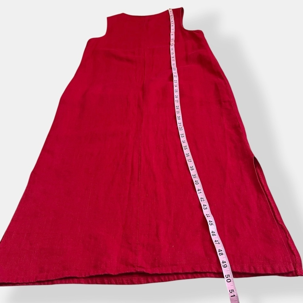 VTG 90s Red Linen Column Dress Lagenlook Coastal Grandma Midi Pinafore Dress 6 - Picture 10 of 10
